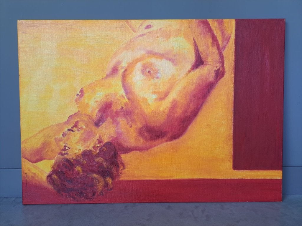 Schilderij vrouwelijk lichaam 100x70cm, Ophalen, Figuren, Handgeschilderd, Olieverf