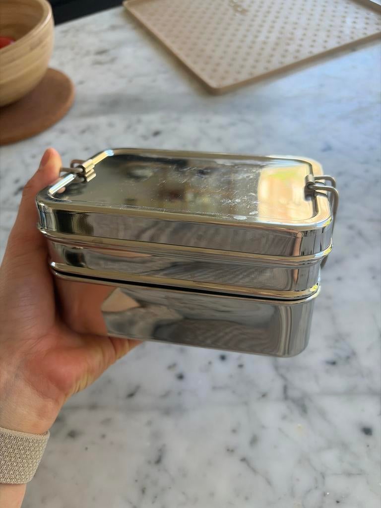RVS Broodtrommel / Lunchbox - Stapelbaar en Veilig, Zilver, Ophalen of Verzenden, Zo goed als nieuw, Metaal