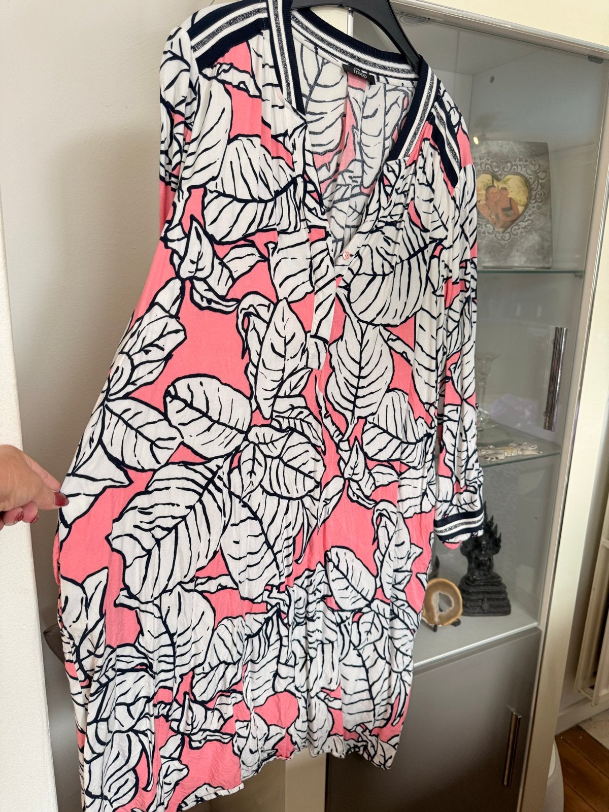 Frapp jurk met bladprint, maat 50, Ophalen of Verzenden, Zo goed als nieuw, Roze, Jurk
