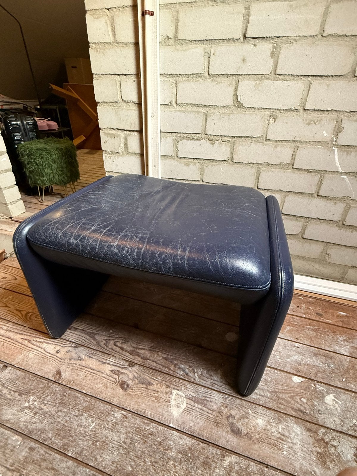 Vintage donkerblauwe De Sede voetensteun, Ophalen, Gebruikt, Rechthoekig, Leer