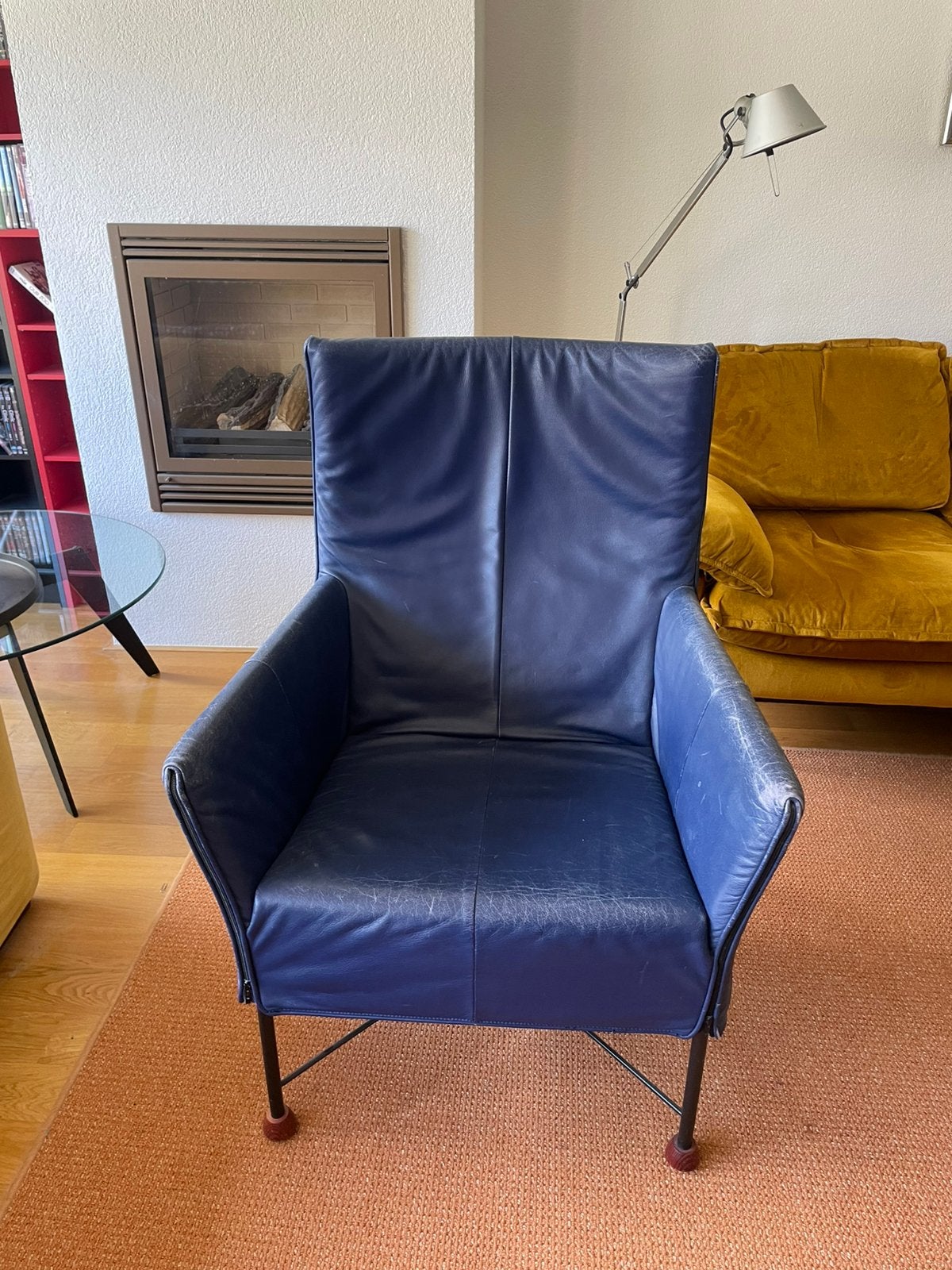 Blauwe leren Charly stoel van Montis, Ophalen of Verzenden, Zo goed als nieuw, 75 tot 100 cm, 50 tot 75 cm