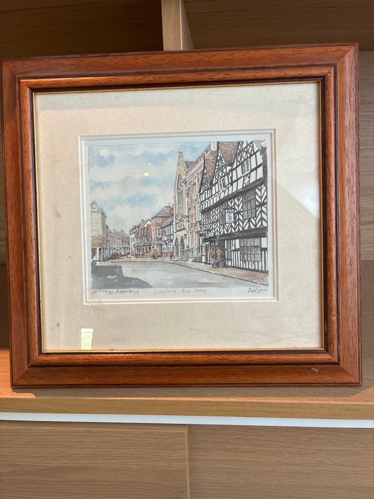 Ingelijste aquarel: Lichfield - Bore Street, Ophalen of Verzenden, Tekening, Aquarel, Genummerd