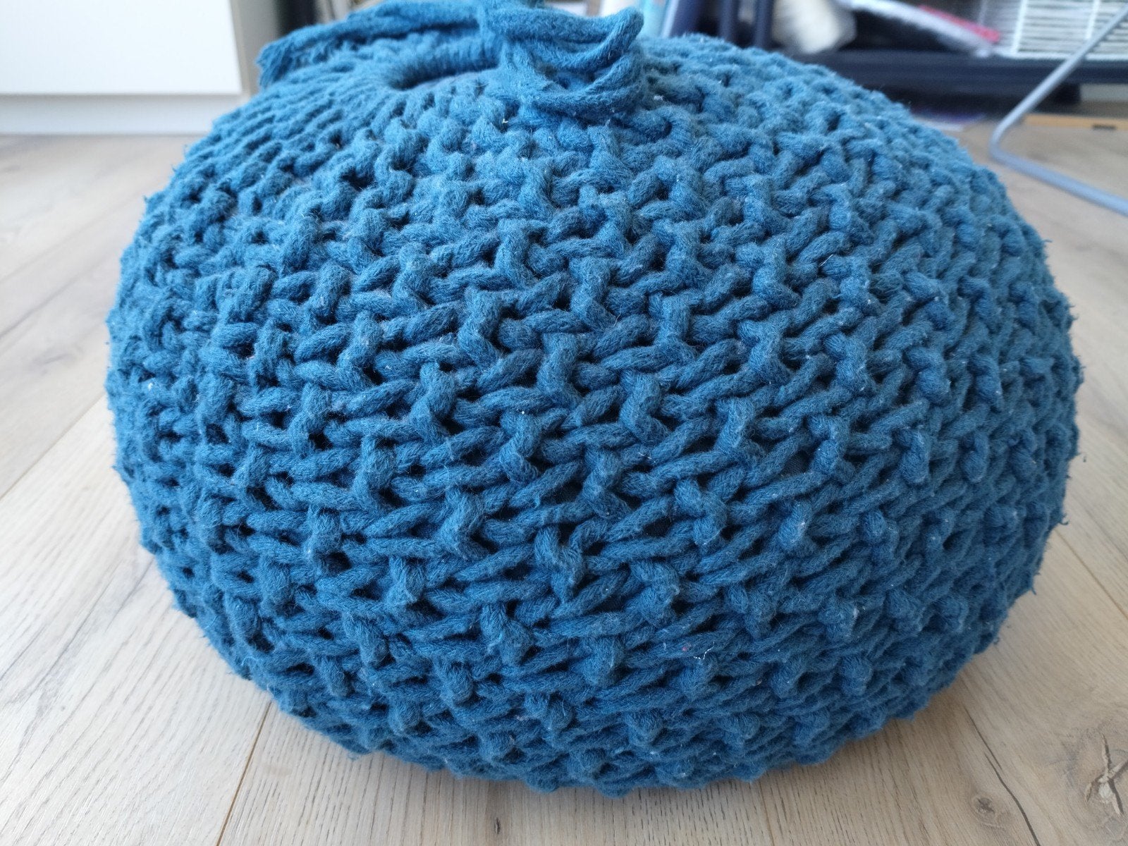 Stoffen blauwe poef, Ophalen, Rond, Minder dan 50 cm, Minder dan 50 cm