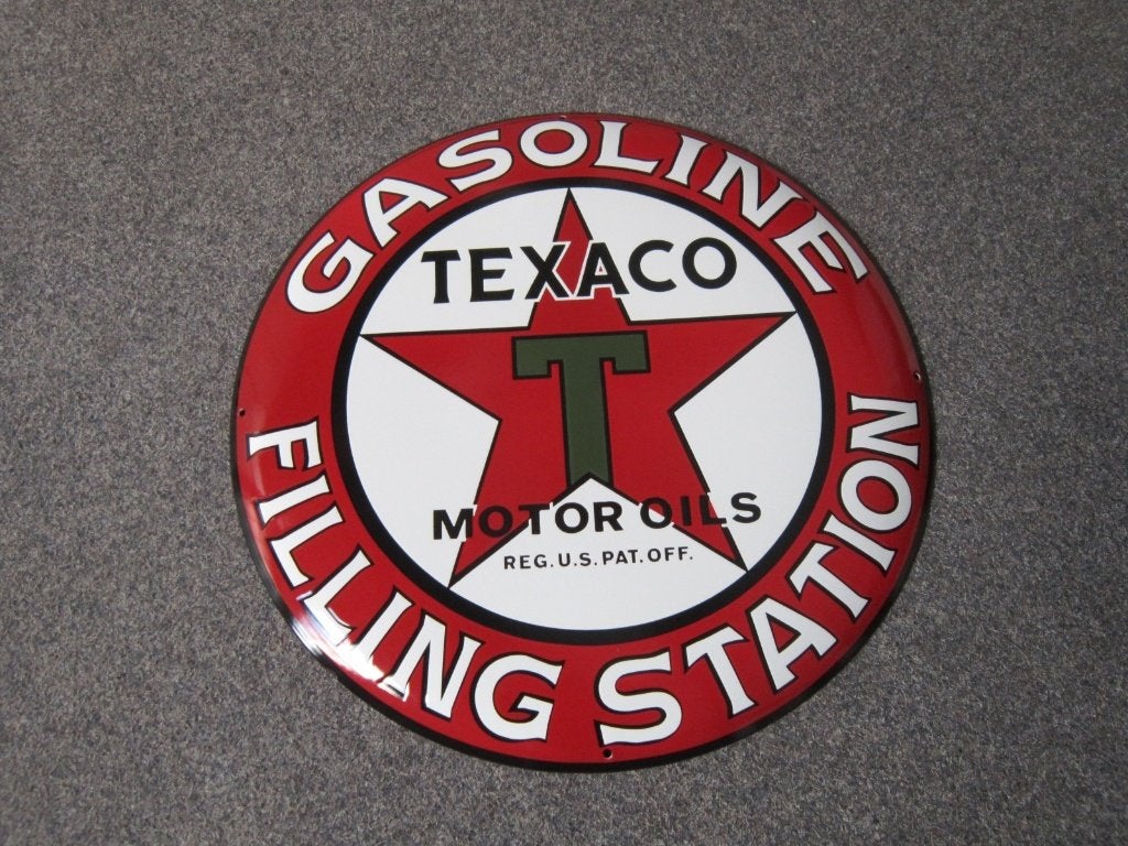 TEXACO EMAILLE RECLAMEBORD, Ophalen, Zo goed als nieuw, Reclamebord