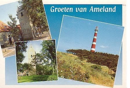 Ansichtkaart 	Ameland	3-luik	Vuurtoren, Verzenden, 1980 tot heden, Gelopen, Waddeneilanden