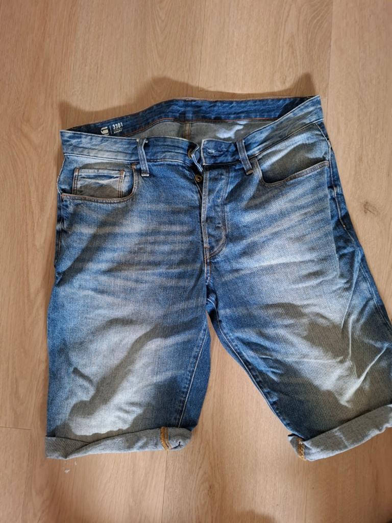 G-Star RAW 3301 denim shorts - Maat W33, Blauw, Ophalen of Verzenden, W33 - W34 (confectie 48/50), Gedragen