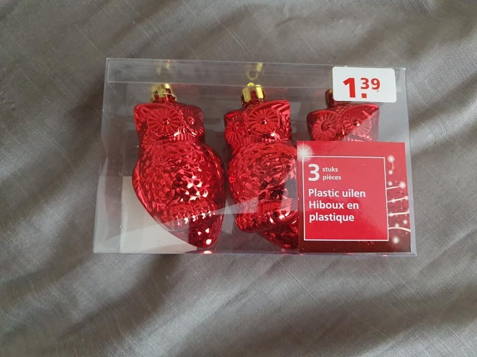3 rode plastic uilen kersthangers, Ophalen of Verzenden, Nieuw, Dier
