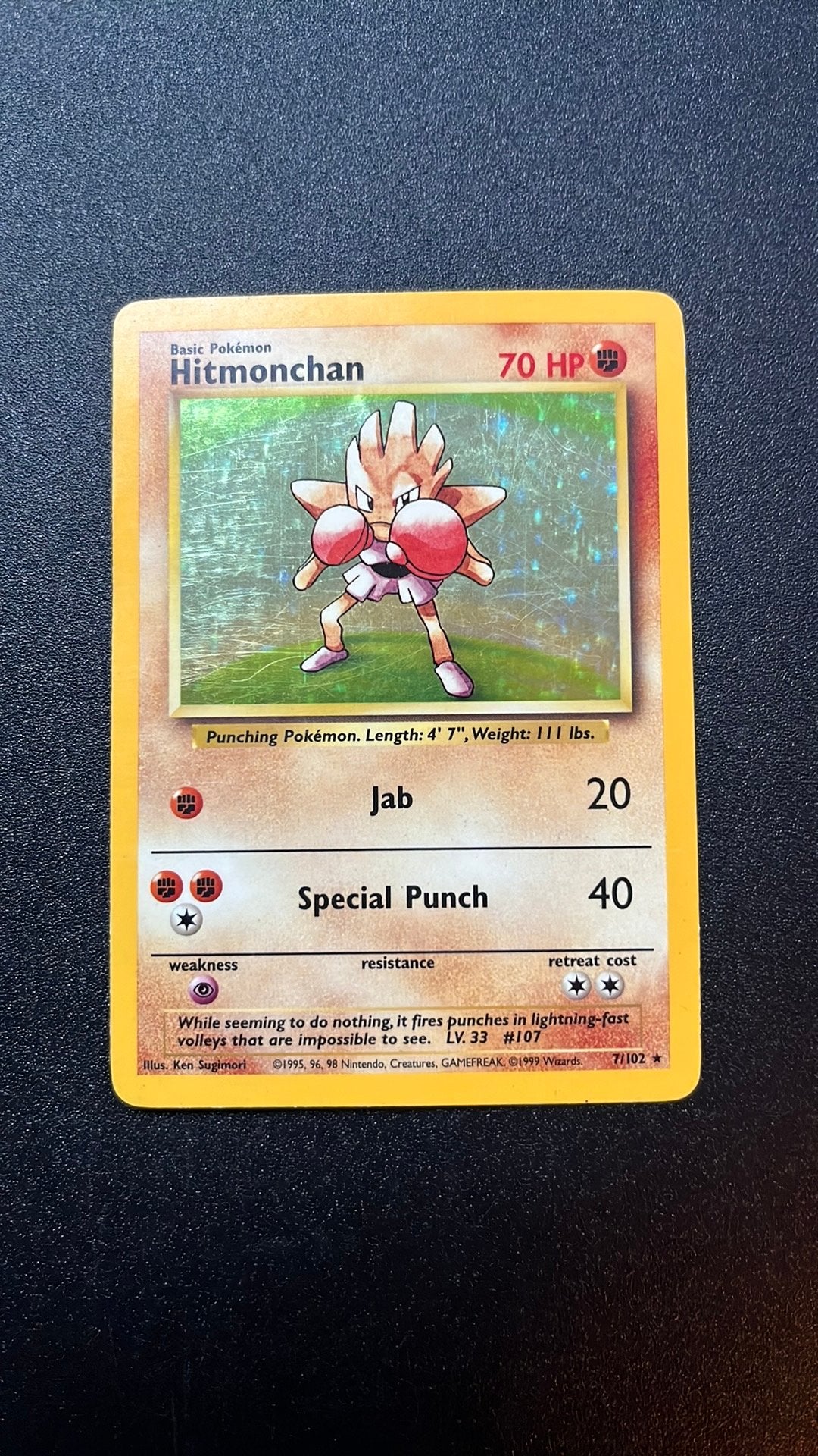 Hitmonchan base Holo, Ophalen of Verzenden, Zo goed als nieuw