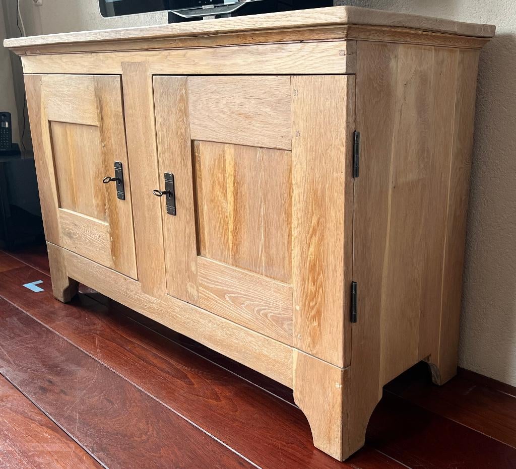 TV-kast white-wash geolied eiken, Ophalen, 100 tot 150 cm, Eikenhout, Minder dan 100 cm