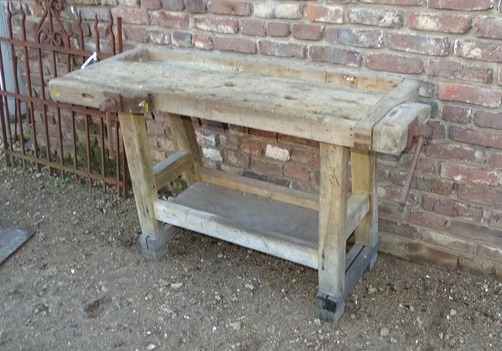 oude werkbank sitetabel met 2 bankschroeven werktafel, Ophalen