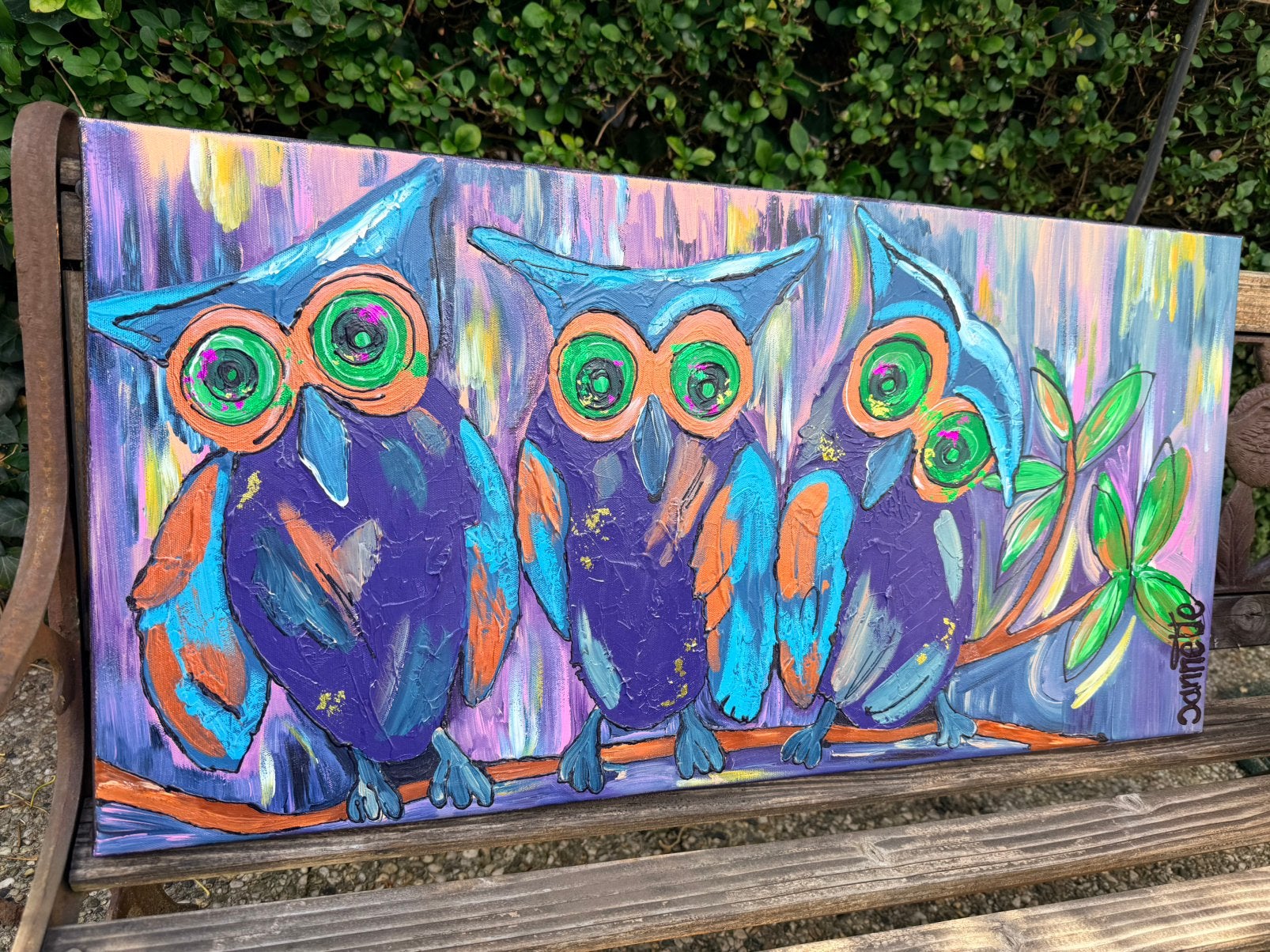 Schilderij / kunst Uilen  Langwerpig, Verzenden, Gelakt/vernis, Acrylverf, Abstract