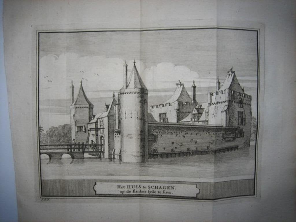 50 Schagen het Kasteel Kopergravure 1736, Ophalen of Verzenden