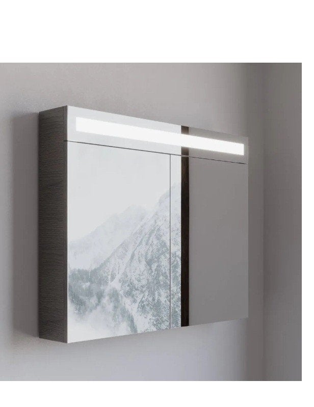 Bellino Spiegelkast Houtnerf Grijs 85 cm LED 2 Deurs MDF, Ophalen, Overige typen, Nieuw, 50 tot 100 cm