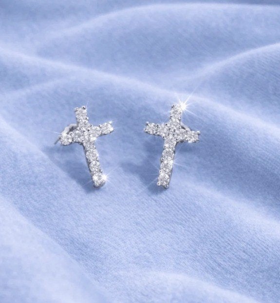 Nieuwe Moissanite Kruis Oorbellen - Gratis Verzending, Overige materialen, Nieuw, Ophalen of Verzenden, Met edelsteen