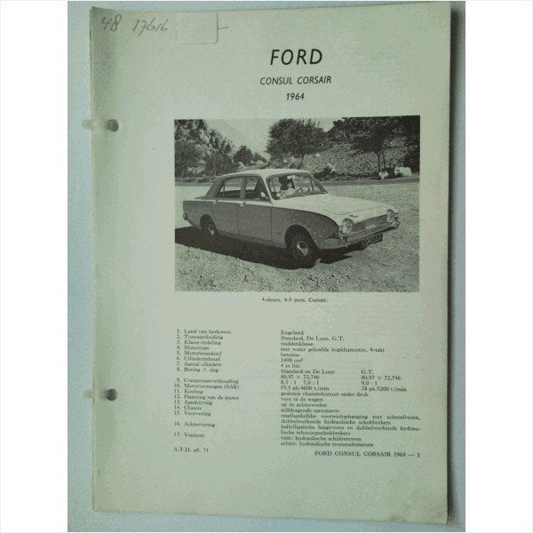 Ford Consul Corsair Vraagbaak losbladig 1964 #3 Nederlands, Ophalen of Verzenden, Gelezen, Ford