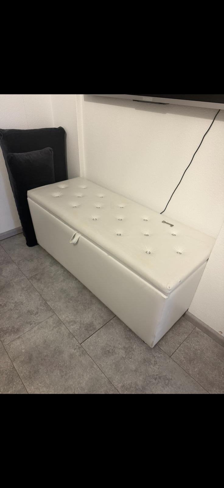 Witte opbergbank met strass-details, Kunststof, Gebruikt, 100 tot 150 cm, Ophalen of Verzenden