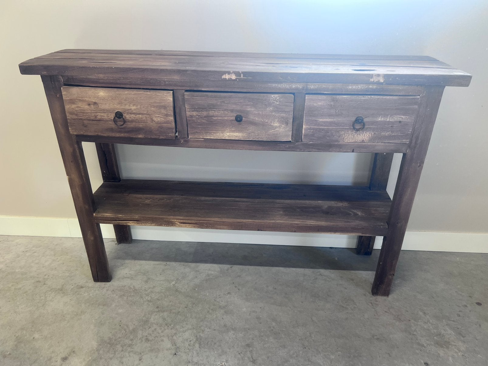 Te koop: Sidetable van oud gerecycled teakhout Nieuw!, Ophalen, 100 tot 150 cm, Teakhout, Zo goed als nieuw