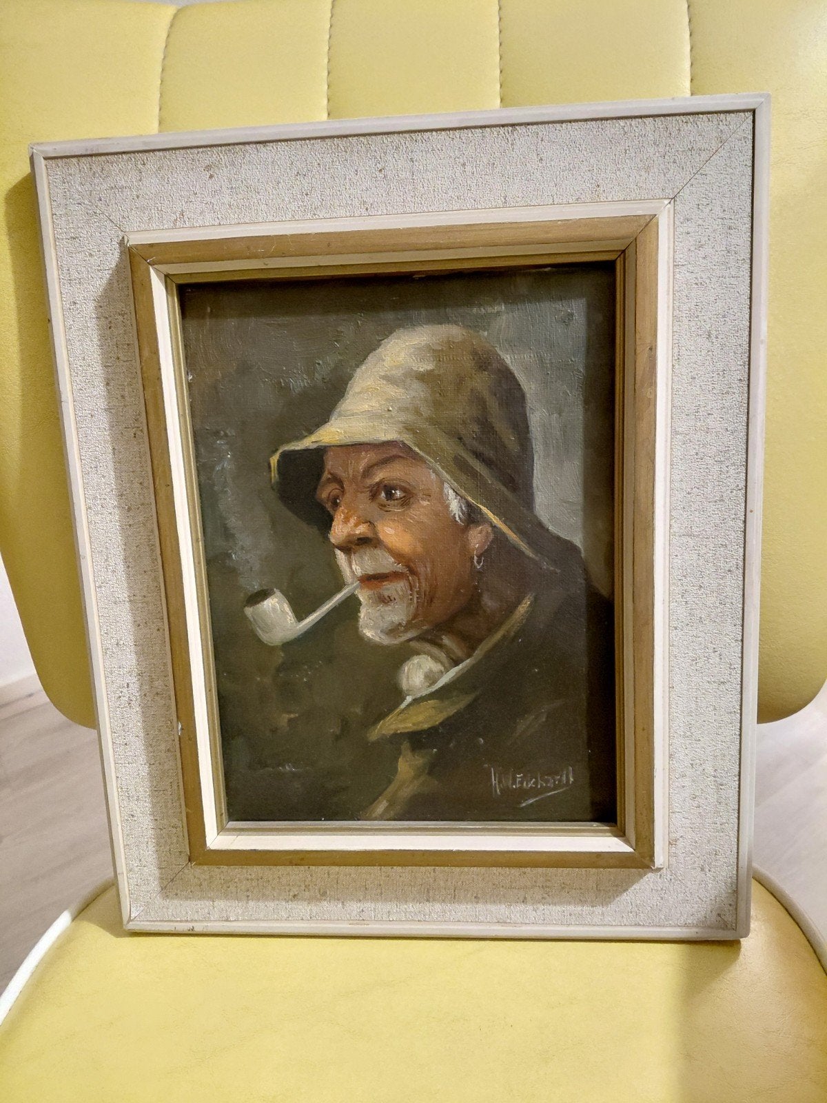 Oud schilderij visser fishermen  H.W. Eckhard 1883 1946, Antiek en Kunst, Ophalen, Portret of Personen