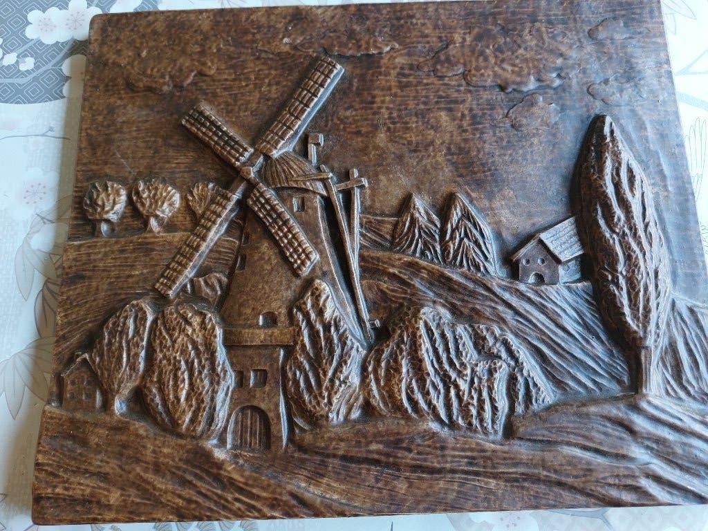 Tegel tableau afbeelding molen in landschap, Antiek en Kunst, Ophalen