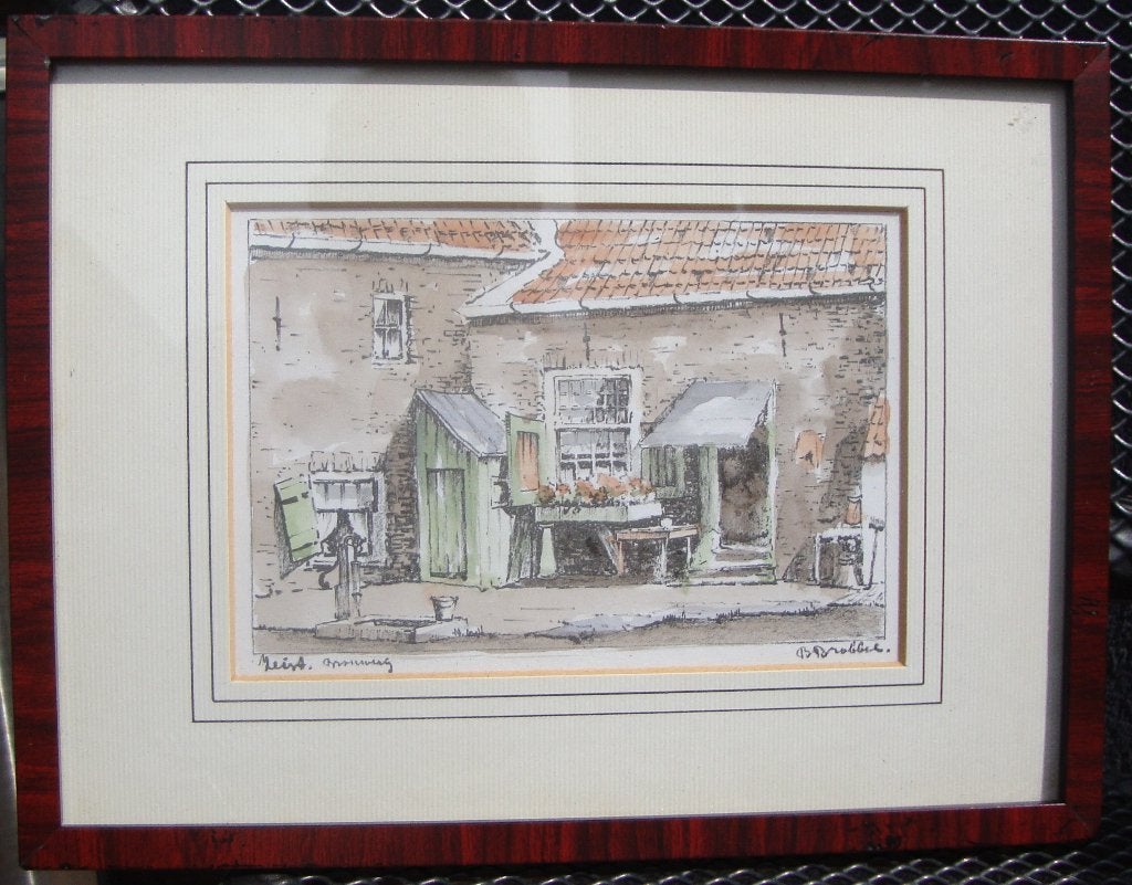 Ingelijste litho van een oude Brouwerij te Zeist- B. Brobbel, Gesigneerd, Ophalen of Verzenden, Landschappen, Lithografie