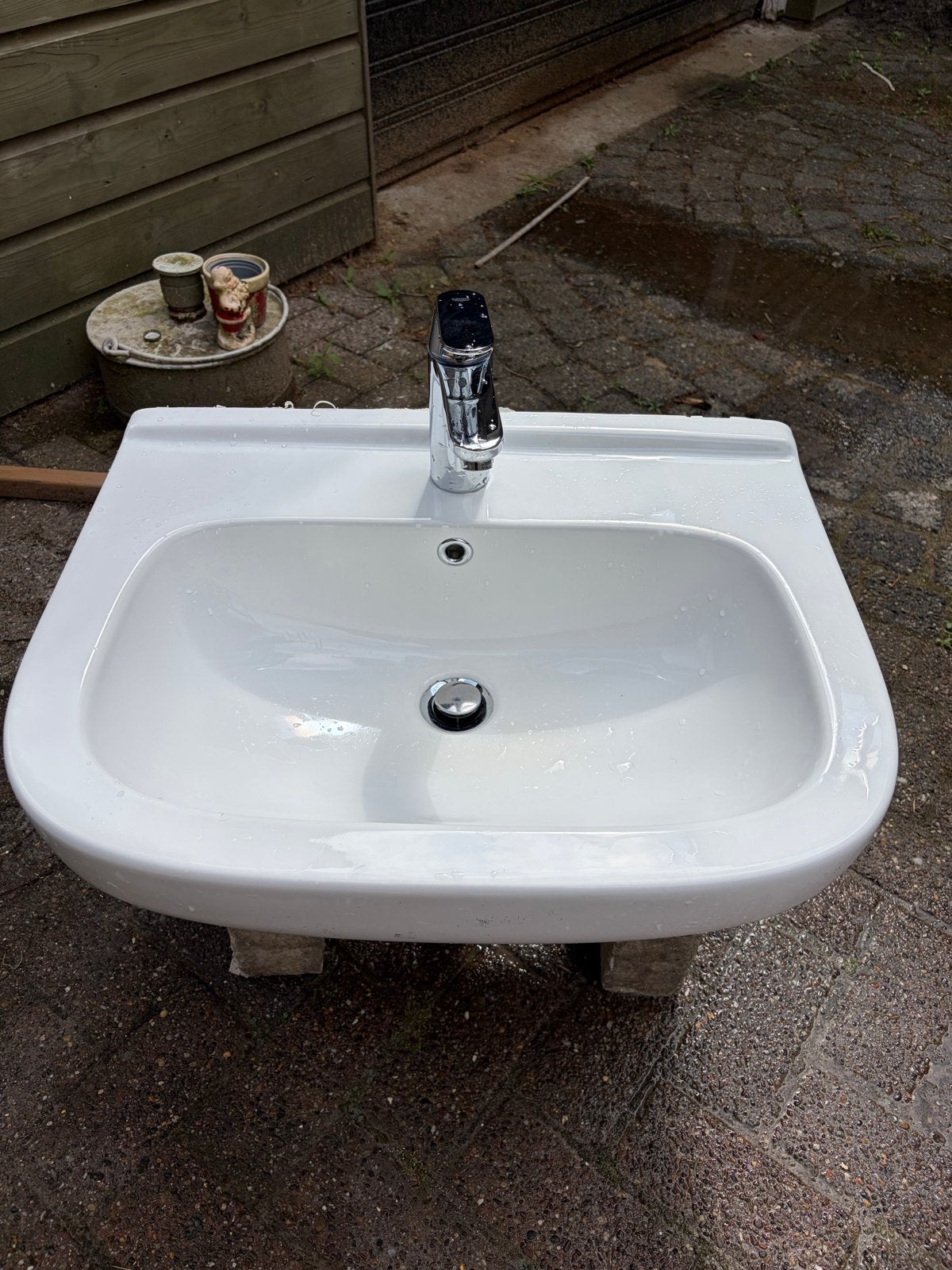 Sphinx wastafel met Grohe kraan en sifon, Ophalen, Gebruikt, Chroom, Wastafel
