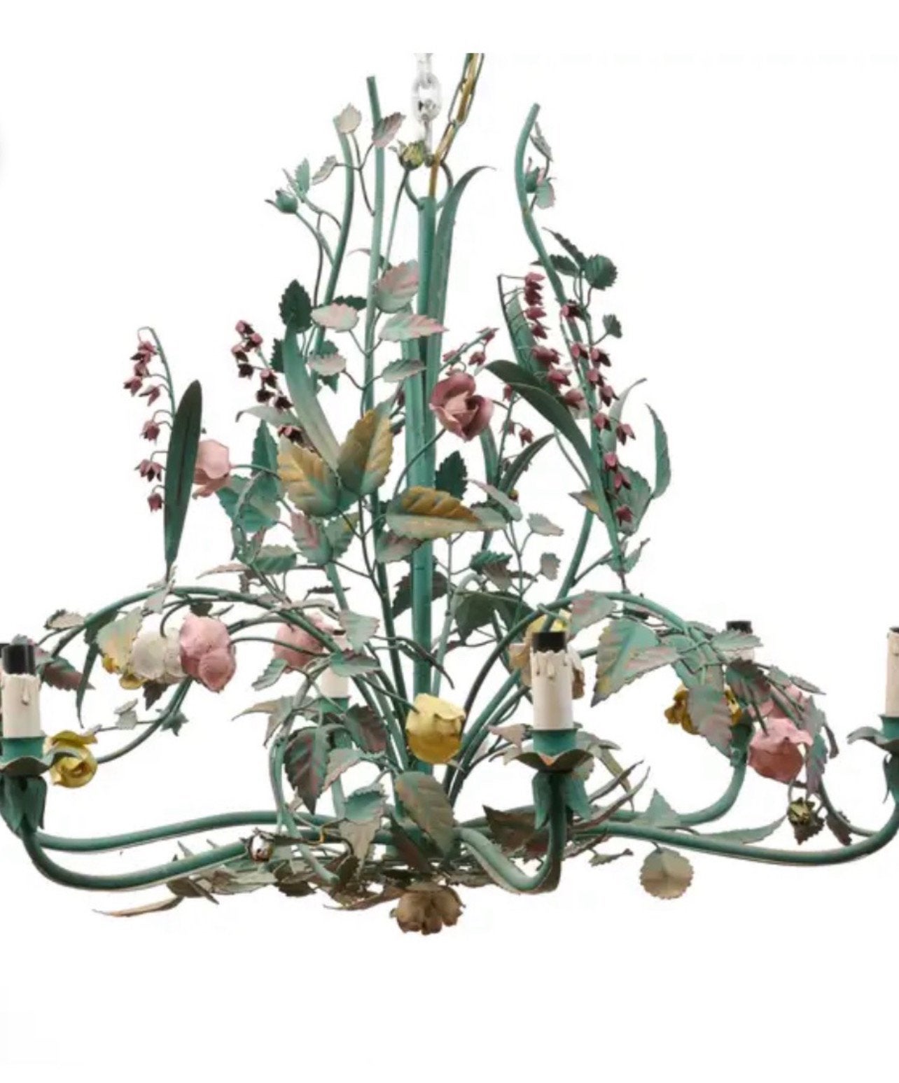 Brocante Italiaanse handgesmede bloemenkroonluchter hanglamp, Antiek en Kunst, Ophalen