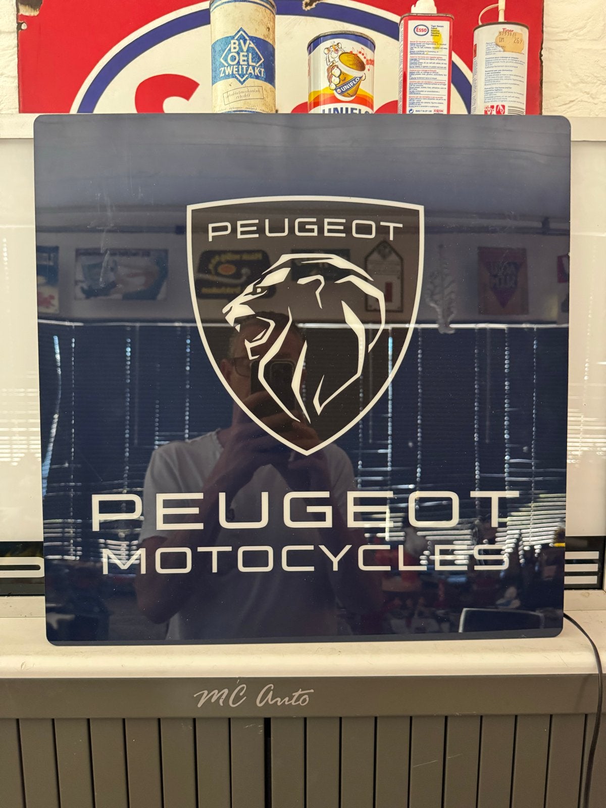 Peugeot Motorcycles Lichtbak Reclamebord, Ophalen, Gebruikt, ., Lichtbak of (neon) lamp