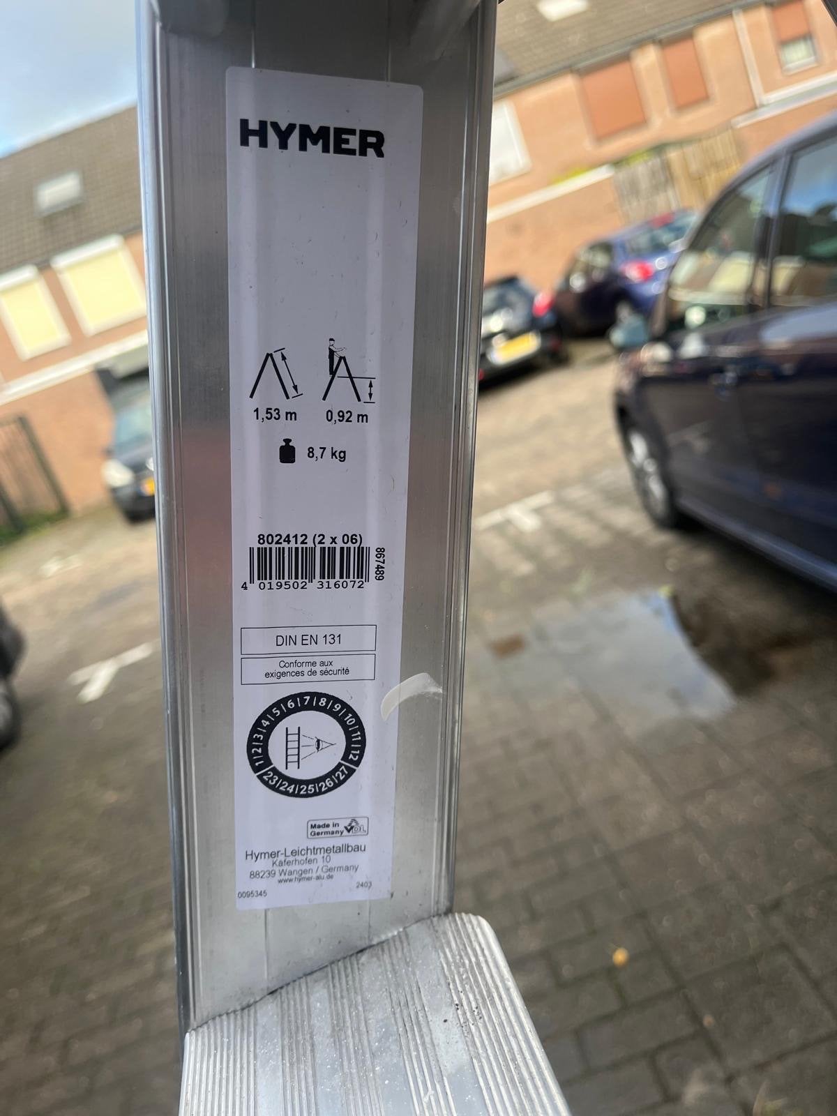 HYMER Dubbele Trap - 1.53m hoog, 8.7kg, max 150kg, Doe-het-zelf en Verbouw, Ophalen of Verzenden, Gebruikt, Trap, Minder dan 2 meter