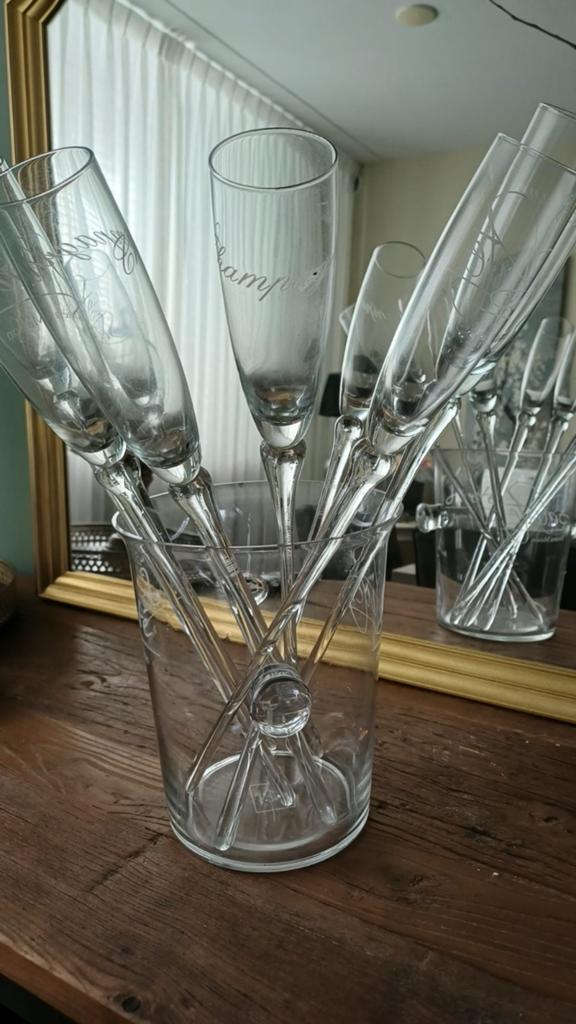 Riviera Maison Champagnekoeler met 6 glazen, Ophalen of Verzenden, Zo goed als nieuw, Riviera Maison, Glas