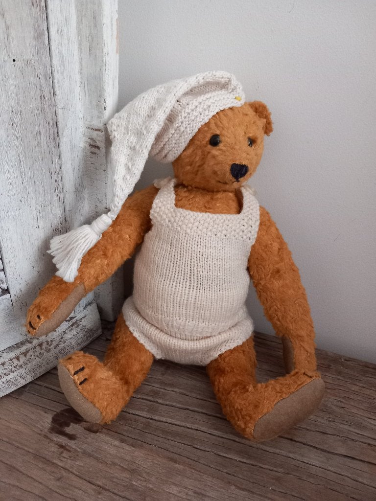 Vintage wollen beren of poppen borstrokje + broekje jaren 50, Verzenden, Zo goed als nieuw, Kleertjes