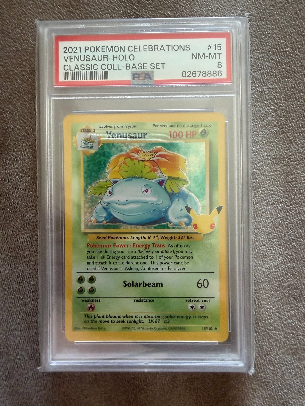 PSA 8 Venusaur Holo 2021 Celebrations Pokémon Kaart, Ophalen of Verzenden, Zo goed als nieuw, Losse kaart, Foil
