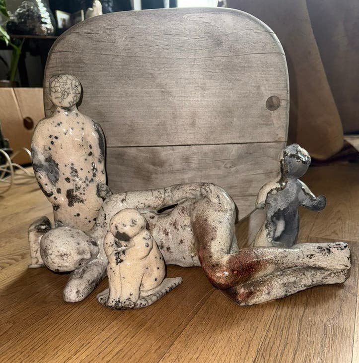 4-delige Raku Keramiek Sculpturenset – Organische Stijl, Ophalen of Verzenden