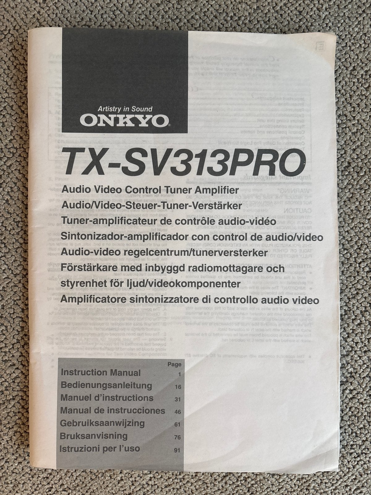 Onkyo TX-SV313PRO Audio Video Control Tuner Amplifier, Ophalen of Verzenden, Minder dan 60 watt, Onkyo, Gebruikt