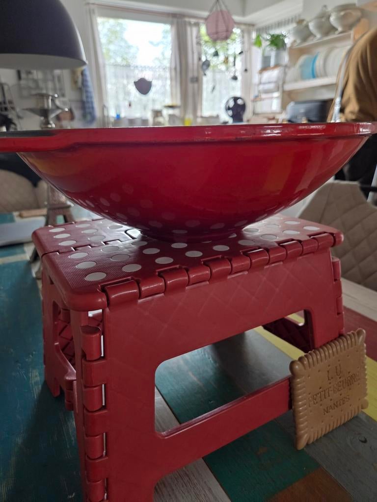 Franse gietijzeren wokpan rood, Ophalen of Verzenden, Zo goed als nieuw, Rond, Glas