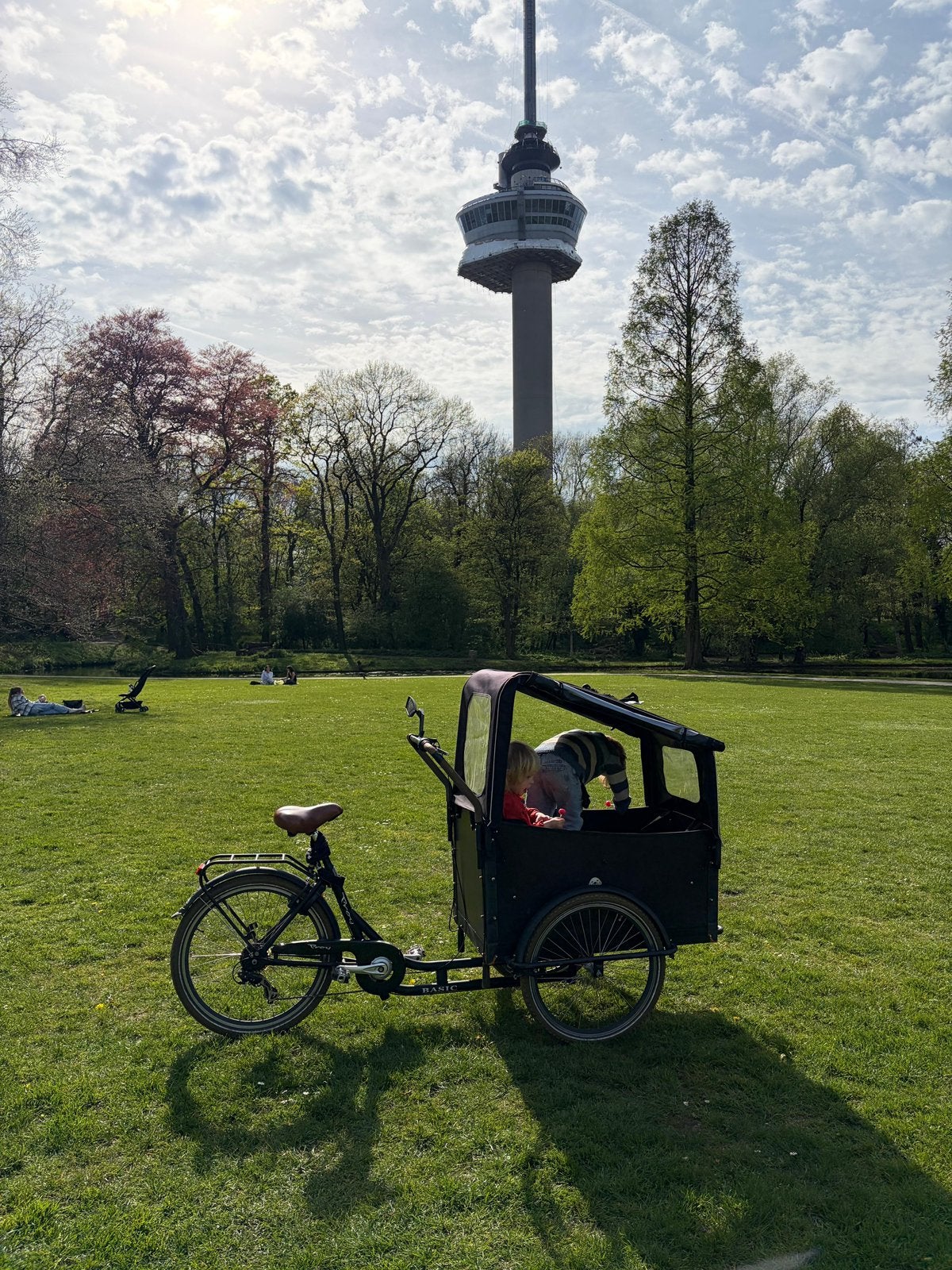 Bakfiets met huif, Gebruikt, Huif, 2 kinderen, Trommelrem