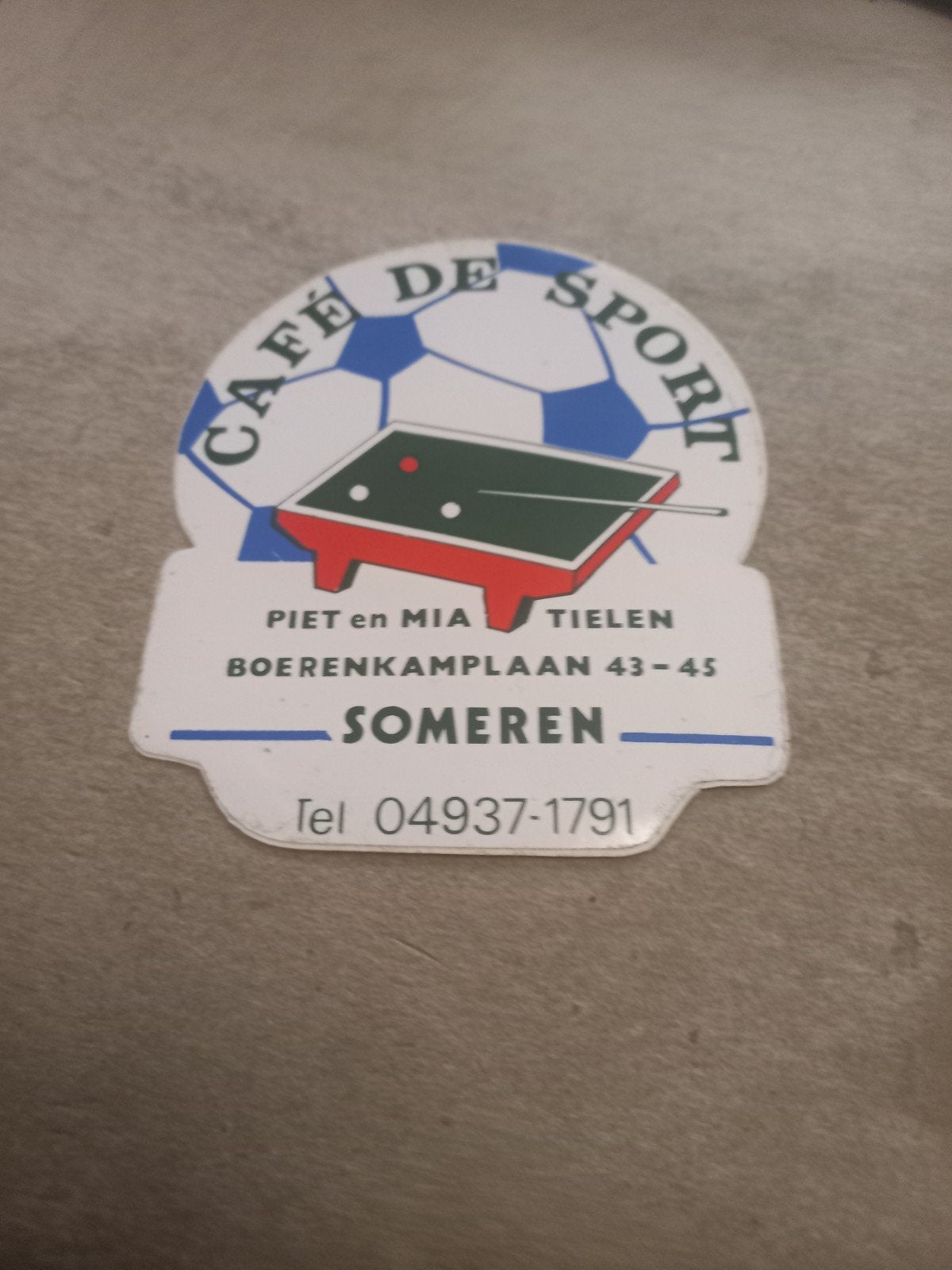 Vintage Café De Sport Someren Biljart/Pool Tafel Sticker, Ophalen of Verzenden
