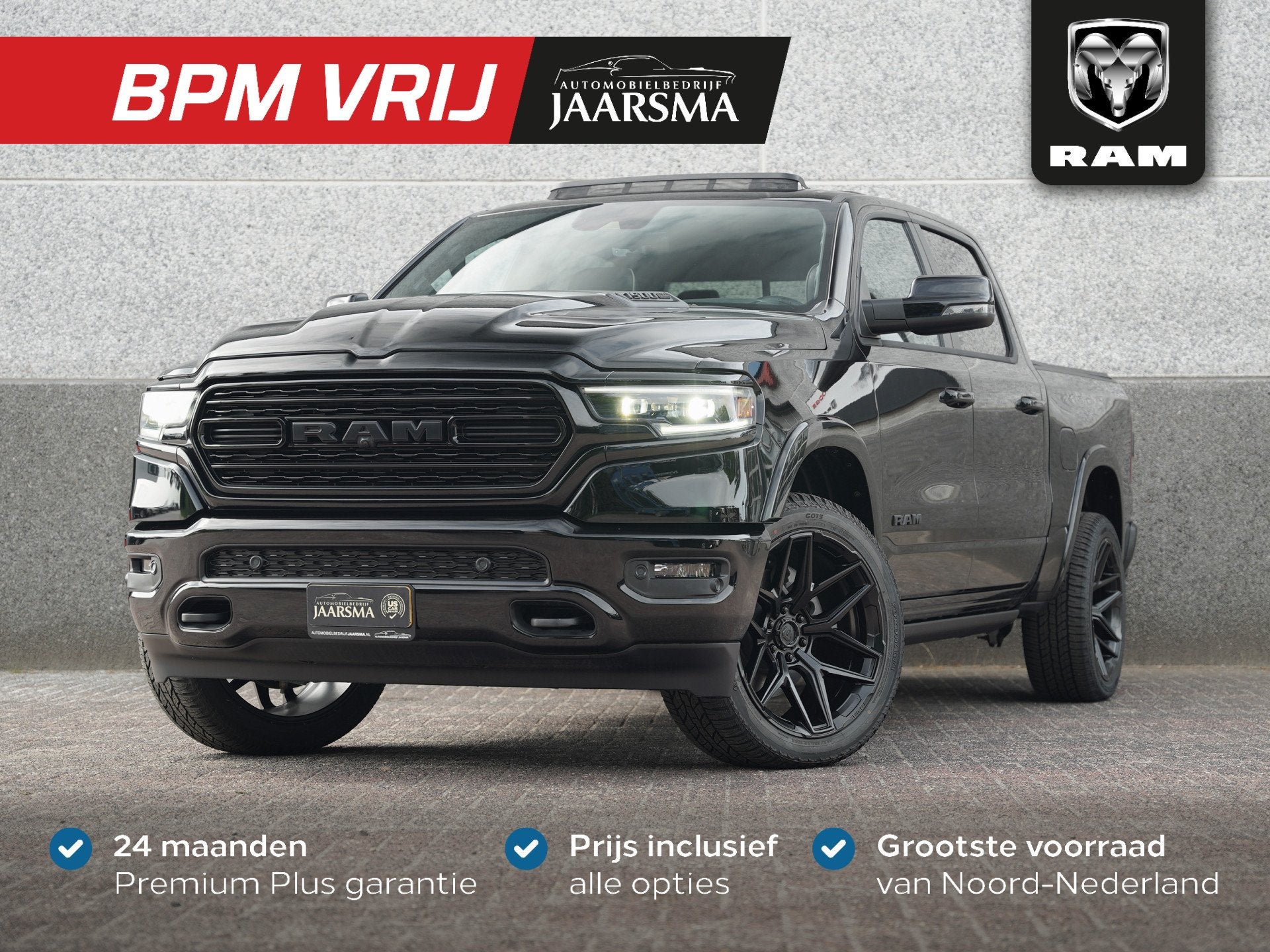 Dodge Ram 1500 5.7 V8 4x4 Crew Cab Limited Night Fuel velgen, 5654 cc, Zwart, Leder, Bedrijf