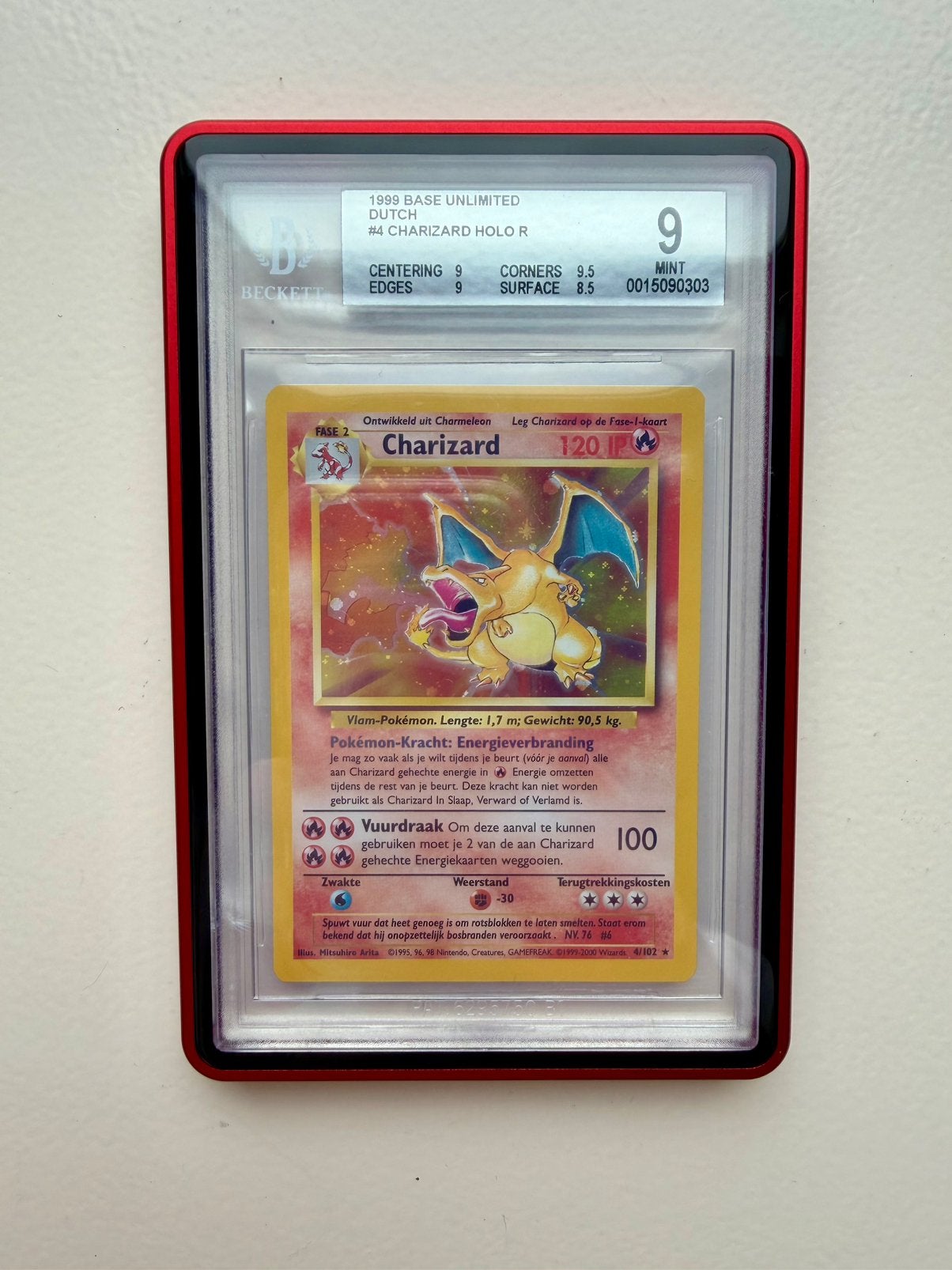 Pokémon Base Set Charizard Holo Dutch 1999 – BGS 9 MINT, Ophalen, Zo goed als nieuw, Losse kaart, Foil