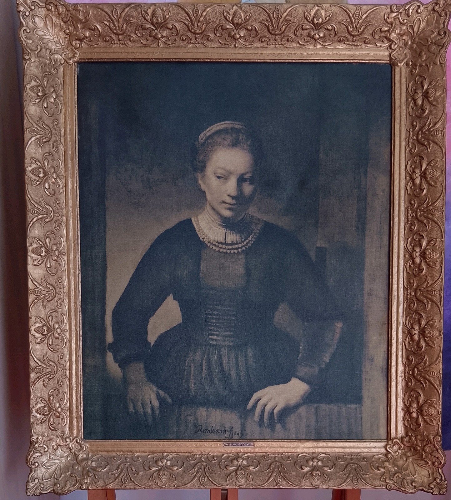 Rembrandt reproductie/replica op doek met antieke lijst, Antiek en Kunst, Kunst | Schilderijen | Klassiek, Ophalen, Doek, Portret of Personen