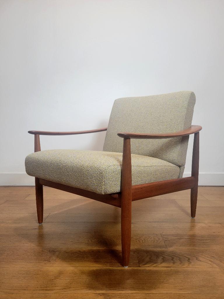 Vintage fauteuil in teak van Carl Straub, 1960, Ophalen, Gebruikt, 75 tot 100 cm, Stof