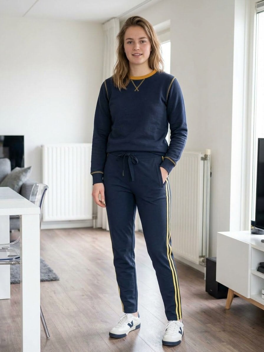 Travel pant van penn&ink dblauw met gele bies, Maat 38/40 (M), Blauw, Ophalen of Verzenden, Zo goed als nieuw