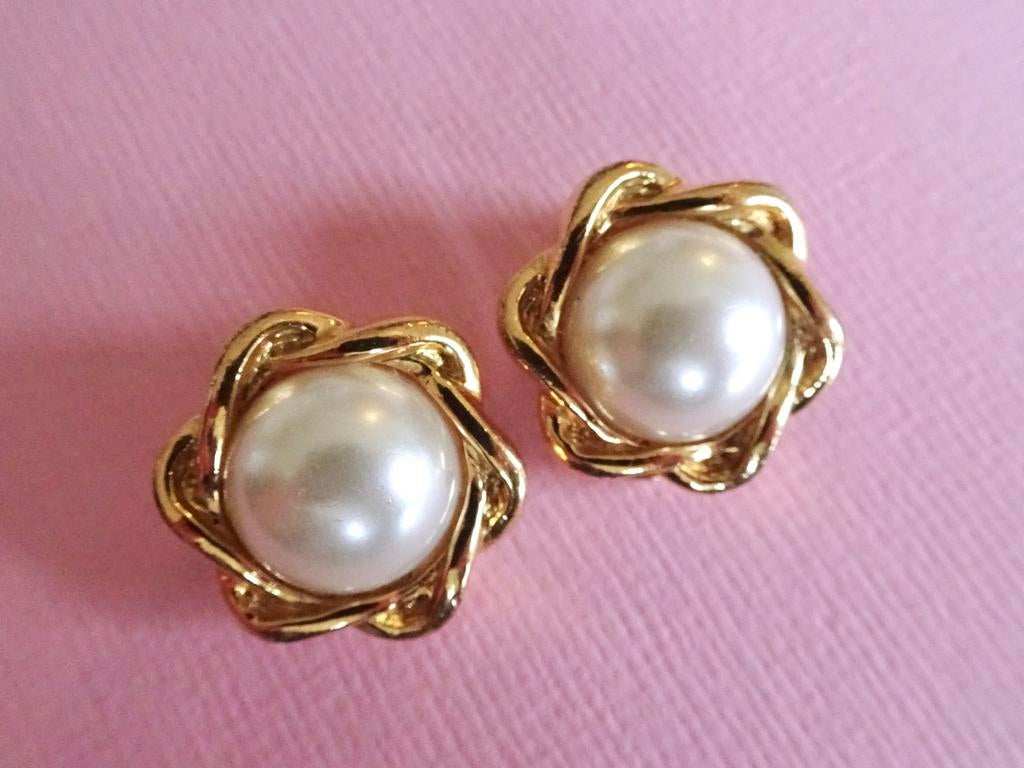 jwg Vintage 60s 70s parel oorbellen goud verguld clips wit, Verzenden, Overige materialen, Oorbellen, Verguld