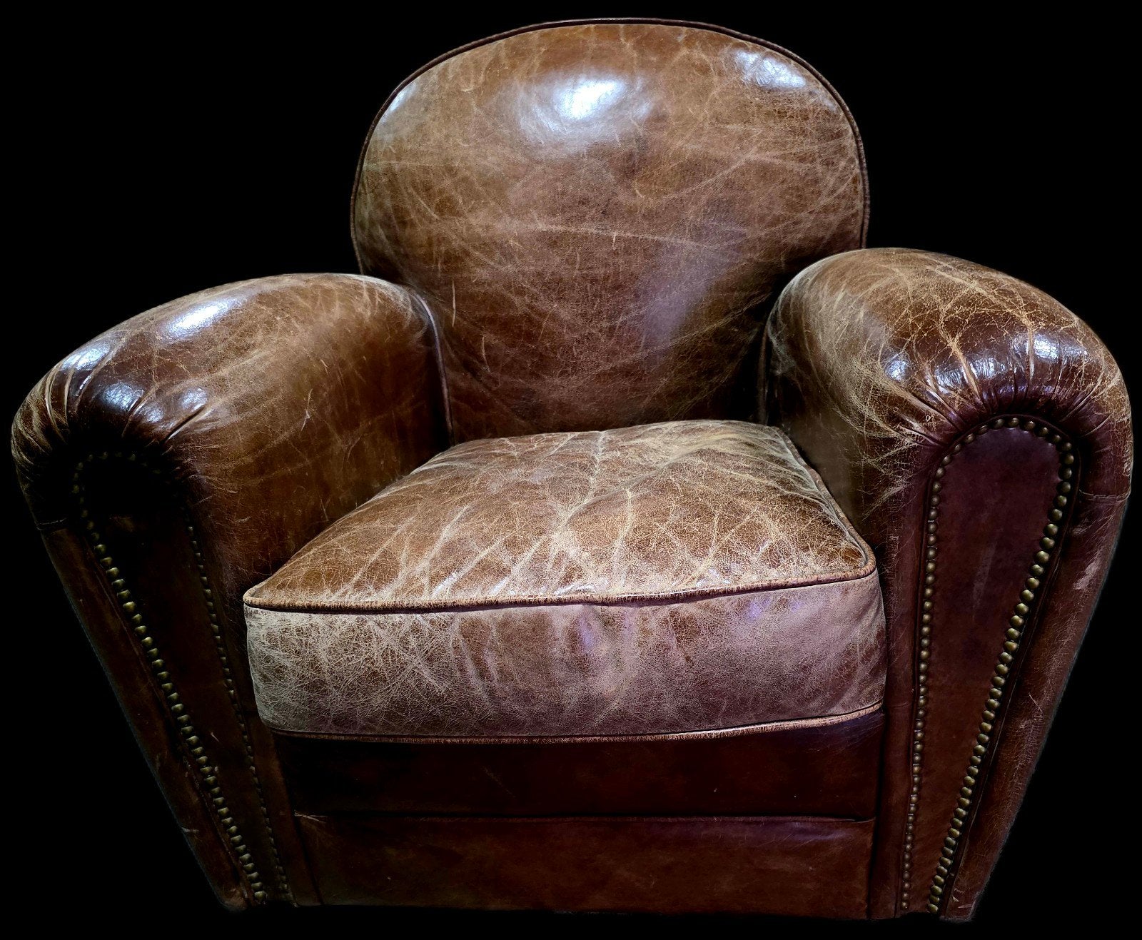 Moustache stijl fauteuil cigar brown + BEZORGING GRATIS, Huis en Inrichting, Fauteuils, Gebruikt, Art deco, ., Ophalen of Verzenden