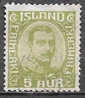 IJSLAND 5 A. zegel Koning Christian X 1920, Postzegels en Munten, Postzegels | Europa | Scandinavië, Verzenden, IJsland, Gestempeld