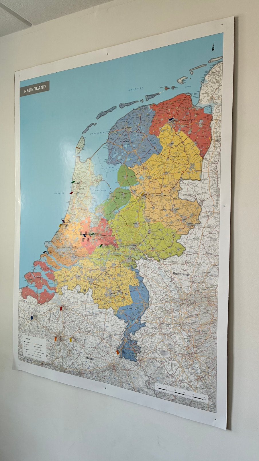 Landkaart op kurk! Met vlaggetjes, Ophalen, Gebruikt, 100 cm, 140 cm