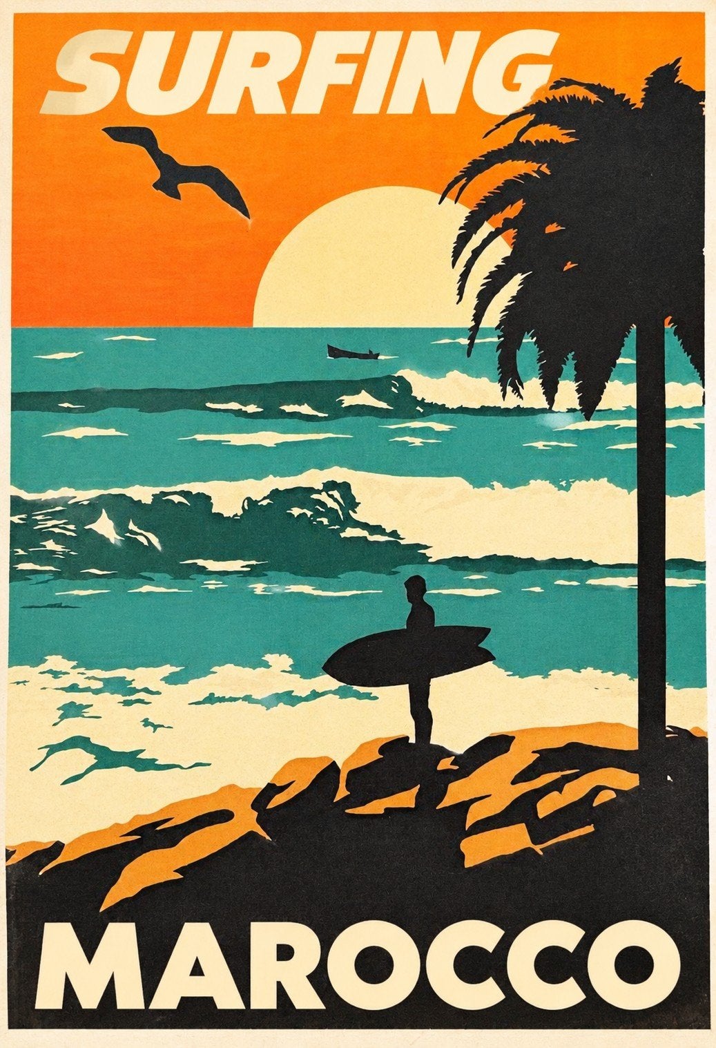 Vintage Surfing Marokko Poster - Strand & Zee Kunst, Ophalen of Verzenden