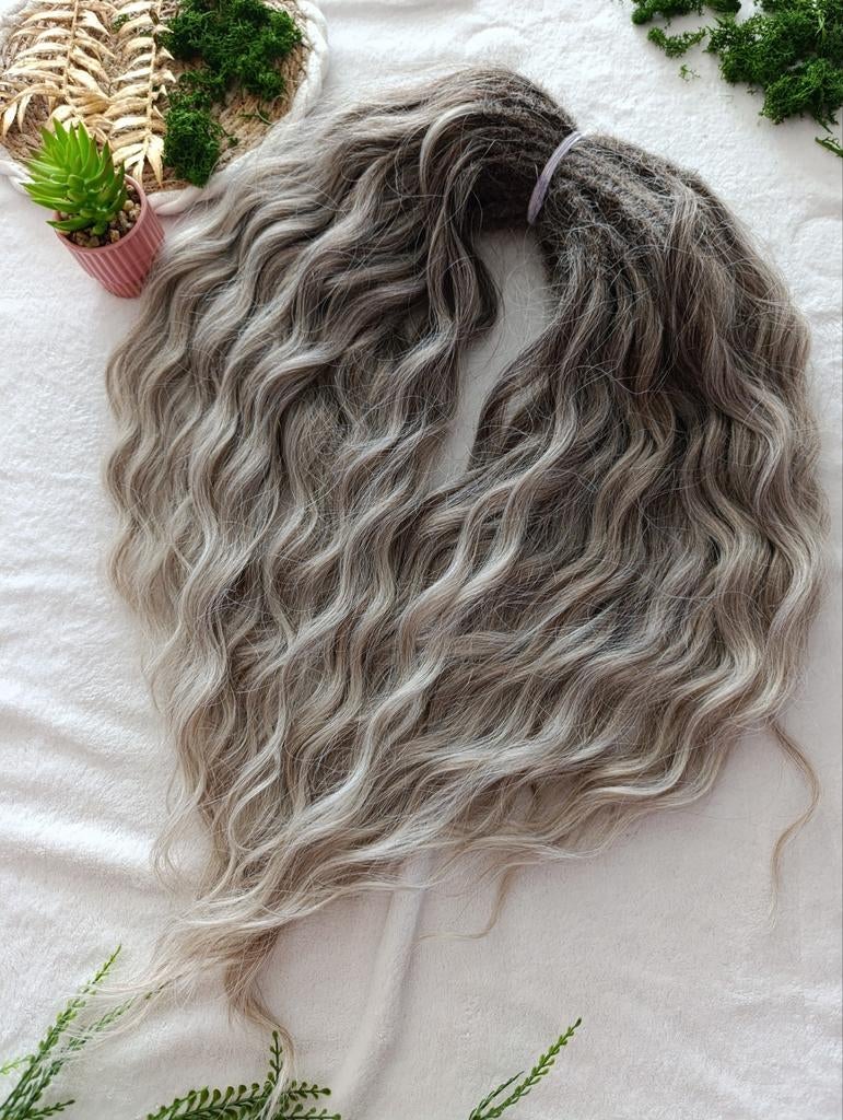 Grijs-blonde dreadlocks, dreadkrullen, 60 DE set, Ophalen of Verzenden, Nieuw, Pruik of Haarverlenging
