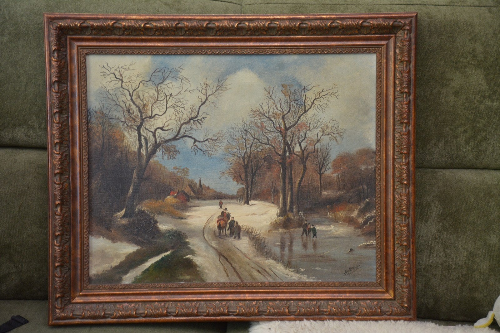Winterlandschap met schaatsers en paard en wagen, Antiek en Kunst, Kunst | Schilderijen | Klassiek, Ophalen
