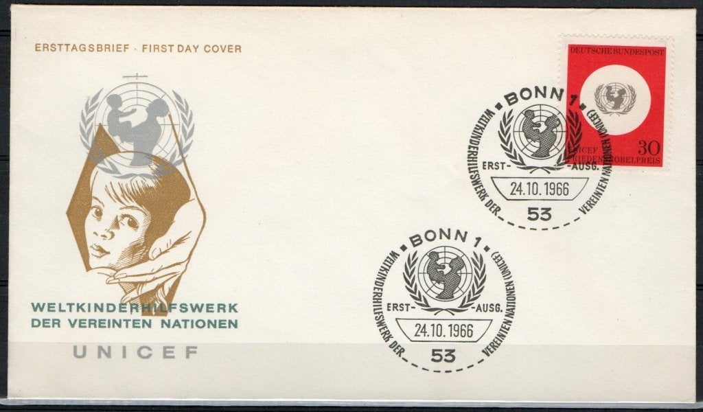 1966 - Ersttagbrief - Unicef - Kinderhelp-werk De Ver. Natie, Postzegels en Munten, Verzenden, Beschreven, Europa