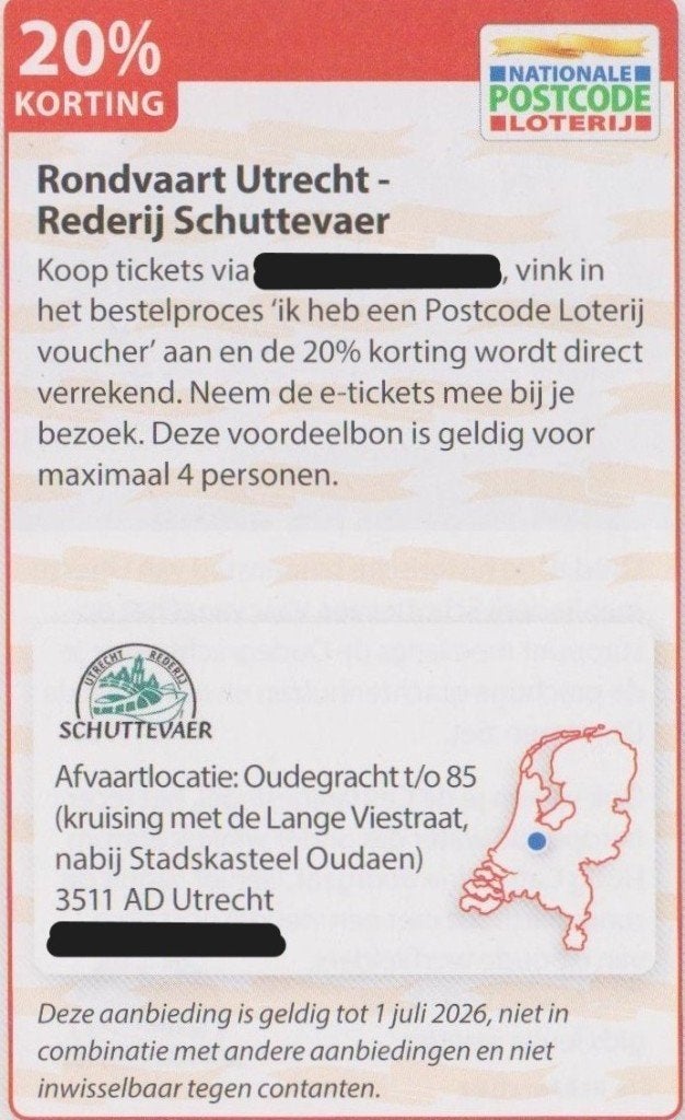Rondvaart Utrecht - Rederij Schuttevaer. 20% korting., Tickets en Kaartjes, Drie personen of meer, Kortingsbon